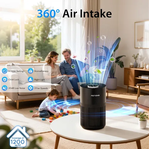 Vista 3 de Purificadores de aire para dormitorio y hogar, filtro de aire silencioso con luz nocturna de modo de sueño
