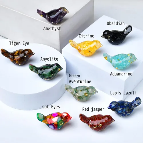 Vista 4 de 10PCS Crystal Bird Figurines Mini Resin Animal Statues Small Decorative Glass Birds for Home Decor Fairy Garden Supplies Unique Gifts for Women and