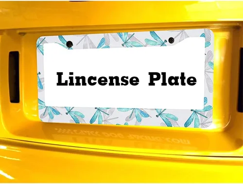 Vista 6 de Marco de matrícula de libélula azul, marcos de automóvil de animales de acuarela, soporte para placas de matrícula, hermosos marcos de metal