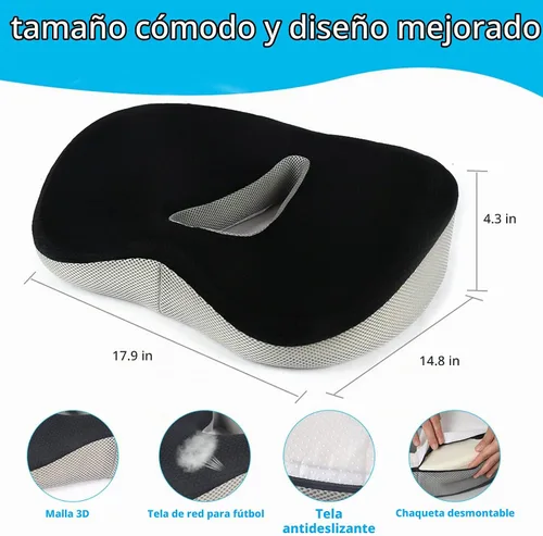 Vista 6 de Cojín de asiento de espuma viscoelástica, cojín de asiento de alivio de presión para dolor de coxis, almohada de cadera cómoda antideslizante, cojín
