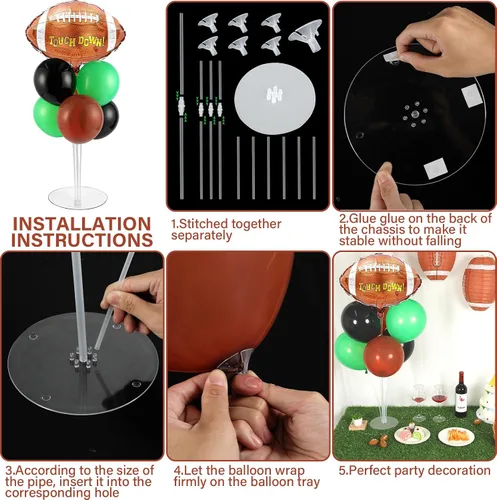 Vista 3 de Kit de soporte para globos de fiesta de fútbol 2 juegos con 2 globos de rugby de aluminio tipo bola, centro de mesa temático de fútbol para mesas