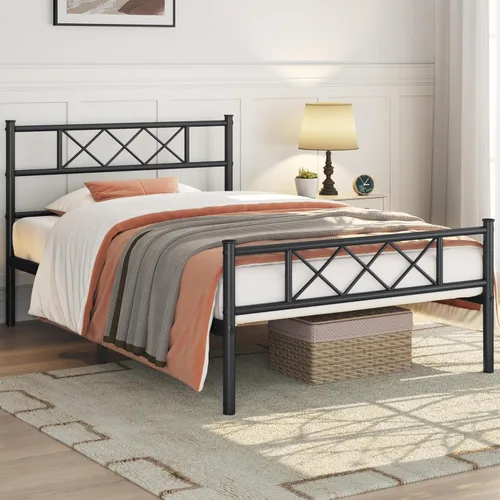 Vista 3 de Yaheetech Base de cama de plataforma metálica tamaño Twin con cabecero y piecero simples, base de colchón para almacenamiento debajo de la cama
