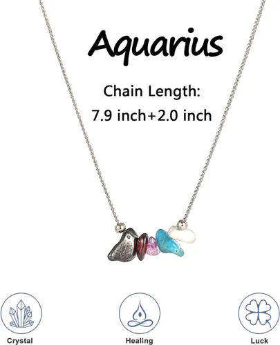 Vista 6 de Collar del zodiaco para mujer, cristales naturales y piedras curativas, gargantilla de signo del zodiaco con cuentas de Piscis, collares de chakras