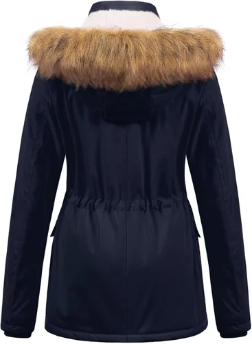 Vista 2 de Chrisuno Parka de invierno para mujer, forro polar suave, con cordón y capucha de piel sintética