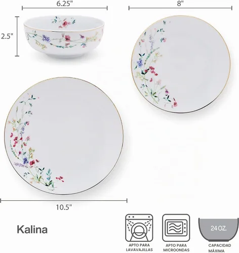 Vista 4 de Mikasa Kalina - Juego de vajilla metálica de 24 piezas, servicio para 8 personas