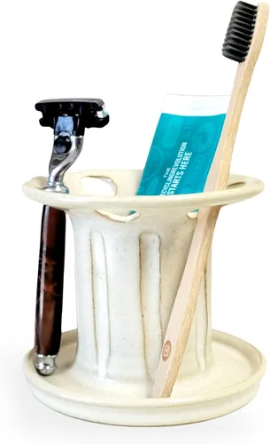 Vista 16 de Soporte para cepillos de dientes de cerámica fácil de limpiar para baños de niños y familias grandes, organizador de encimera estilo rústico (negro)
