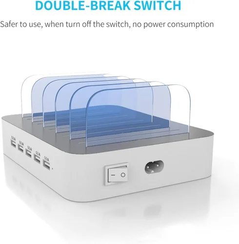 Vista 3 de MSTJRY Estación de carga para múltiples dispositivos: Estaciones cargadoras multi USB-A de 5 puertos, organizador multidispositivo, base de carga