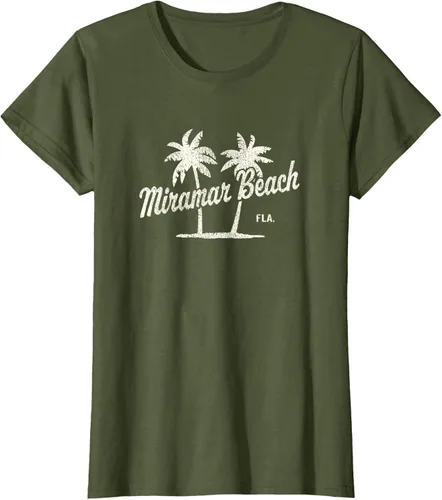 Vista 67 de Miramar Beach Florida Vintage 70s Palm Trees - Camiseta gráfica, Azul / Patchwork, S
