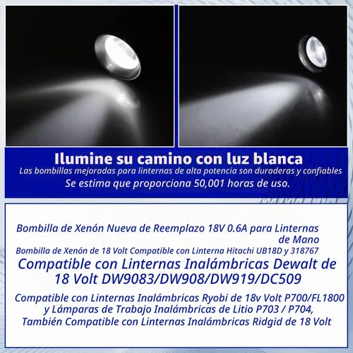 Vista 3 de HASMX Paquete de 4 bombillas de xenón de 18 V de repuesto para linterna Ryobi, luces de trabajo de 18 voltios, ONE+ inalámbricas