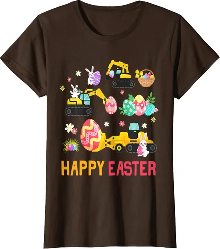 Vista 14 de Kids Happy Easter Construction Crane Truck Boys Toddler T-Shirt Negro