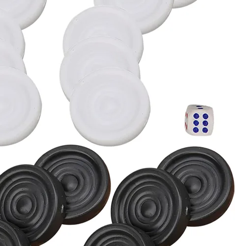 Vista 7 de Damas de plástico, 0.866 in negro blanco backgammon damas internacional portátil chips piezas conjunto para niños