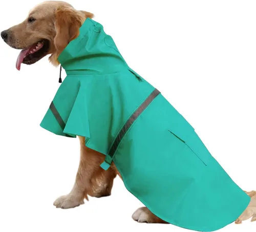 Vista 7 de Mikayoo - Impermeable ajustable para perros, poncho a prueba de agua, ropa ligera para lluvia con capucha y tira reflejante