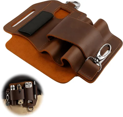 Vista 7 de Bolsa multiherramienta de cuero y funda para regalo de novio, funda de cinturón resistente para equipo EDC, organizador de cinturón EDC