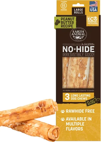 Vista 12 de Earth Animal No Hide Chews - Rollos masticables para perros grandes sin cuero crudo de larga duración, carne de res - 2 unidades Large Beef