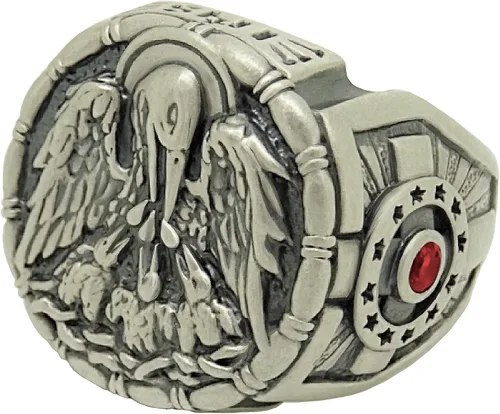Vista 8 de SECRETIUM Christian Pelican with Chicks Jesuit ihs Sterling Silver Cross Men Anillo Caballero Medieval