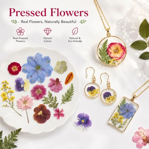 Vista 4 de Pressed Dried Flowers for Crafts, 50 Pcs Real Dried Flowers for Resin Romantic