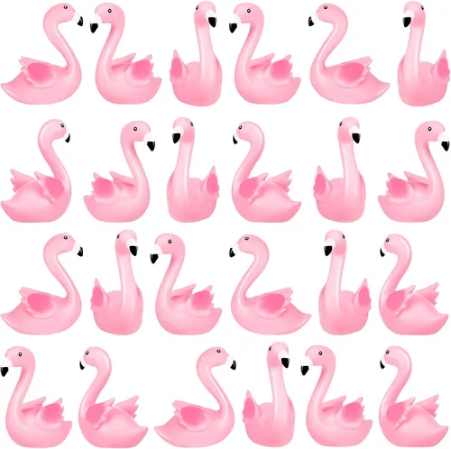 Vista 8 de Patos de goma de flamenco rosa, 12 juguetes de baño de flamenco a granel para niños, decoración de pastel de pato de goma flamenco pequeño, premios