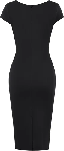 Vista 2 de MUXXN Vestido de tubo para mujer, estilo vintage, con cuello cuadrado, manga casquillo, volantes, para trabajo, negocios, bodycon