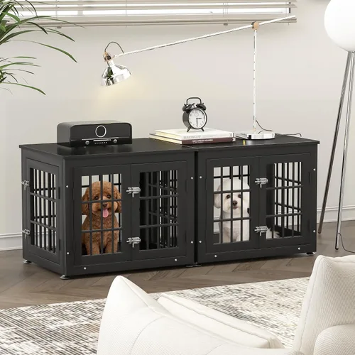 Vista 8 de rehomerance Mueble de jaula de perro resistente de 26 pulgadas para perros pequeños, mesa auxiliar decorativa para casa de mascotas, muebles de Negro