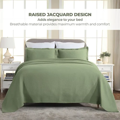 Vista 5 de Cubrecama doble Superior Diamond Solitaire de algodón de primera calidad Jacquard Matelassé con fundas de almohada a tono, color aguamarina, Verde