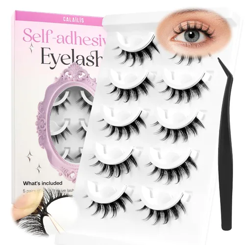 Vista 9 de CALAILIS Pestañas autoadhesivas, 5 pares de pestañas postizas a presión de aspecto natural, sin pegamento, reutilizables, pestañas postizas