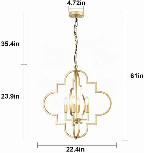 Vista 2 de Wellmet Lámpara de araña Orb Dorada, 4 luces, estilo vela, geométrica, para comedor, vestíbulo, entrada, pasillo, comedor y sala de estar, 22.4