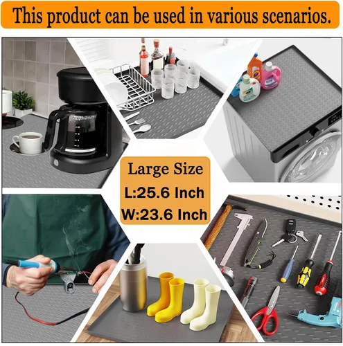 Vista 5 de Tapete protector superior de silicona para lavadora y secadora, 25.6 x 23.6 pulgadas, antideslizante, impermeable, resistente al calor, resistente
