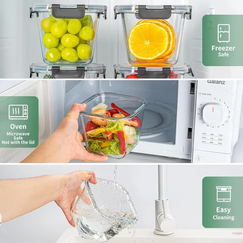 Vista 4 de Recipientes de vidrio para sopa con tapas, 32oz/4 tazas, paquete
