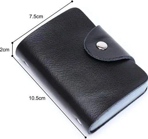 Vista 3 de Cartera para tarjetas de crédito, pequeña, de piel auténtica, 26 ranuras, para tarjetas, organizador para mujeres y hombres, Negro -, Cartera