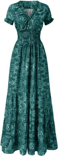 Vista 4 de Vestidos de verano para mujer, cuello en V, volantes, escalonados, vestido largo con volantes, estampado floral, vestido casual
