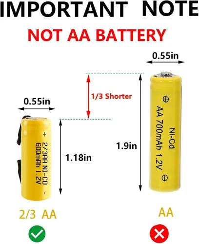 Vista 2 de Batería recargable de 600 mAh 1.2 V 2/3AA AA Batería solar plana Batería Ni-CD, -12 piezas amarillo