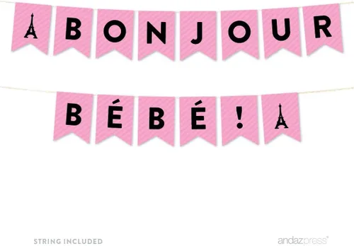 Vista 13 de Andaz Press Paris Bonjour Bebe Girl Baby Shower Collection - Cartel colgante con cuerda, tarjetas y regalos, 5 pies, 1 juego, decoración de papel
