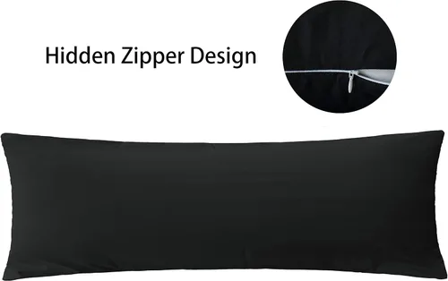 Vista 3 de iMaylex Funda de almohada con cremallera de tela de microfibra cepillada suave, cómoda y ligera, de fácil cuidado, negra, para cuerpo, 20 pulgadas x