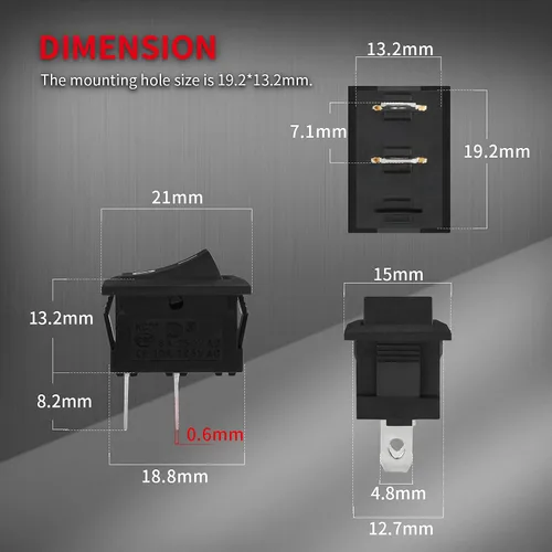 Vista 4 de DaierTek Mini interruptor basculante de encendido y apagado, 12 V, 20 A, T85, 2 pines, SPST, pequeño, encendido y apagado, 120 V, 10 A, interruptor