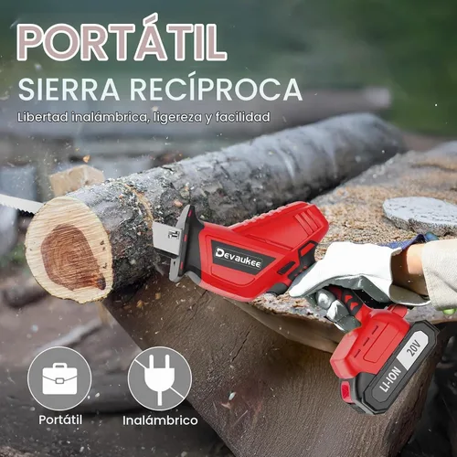 Vista 2 de Sierra de recíproca inalámbrica Devaukee 20V alimentada por batería, sierra de vaivén eléctrica 0-3500SPM con 4 cuchillas, velocidad variable