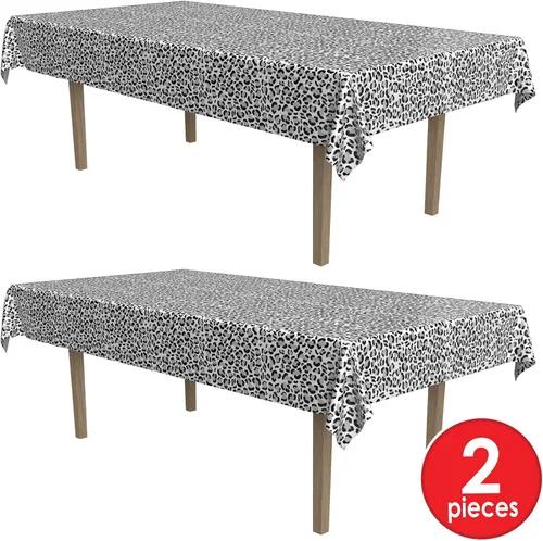 Vista 5 de Beistle Mantel con estampado de leopardo de nieve, 54 x 108 pulgadas, 2 piezas, mantel de plástico, mantel con estampado de animales, decoraciones
