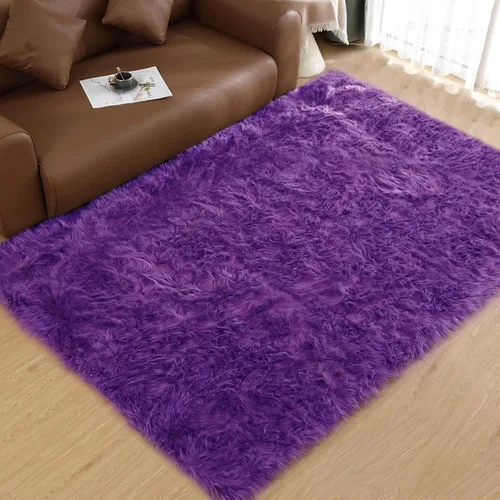 Vista 90 de Goolela Alfombra esponjosa de piel sintética para dormitorio, color marrón claro beige, 2 x 3 pies, alfombra de piel de oveja peluda y difusa