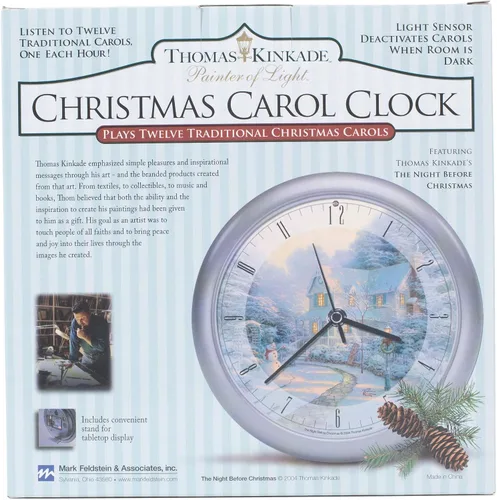 Vista 4 de Mark Feldstein Thomas Kinkade - Reloj de noche antes de Navidad, 8 pulgadas