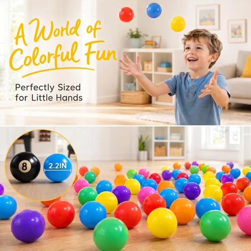 Vista 3 de Pelotas de 200/500/1000 unidades, bolas de plástico para pelotas de bebé, bolas coloridas sin BPA Morado