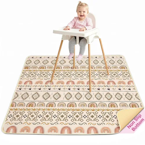 Vista 20 de Basumee Tapete de salpicaduras para silla de bebé, impermeable, tapete de juego para debajo de la silla alta, tapete para atrapar alimentos