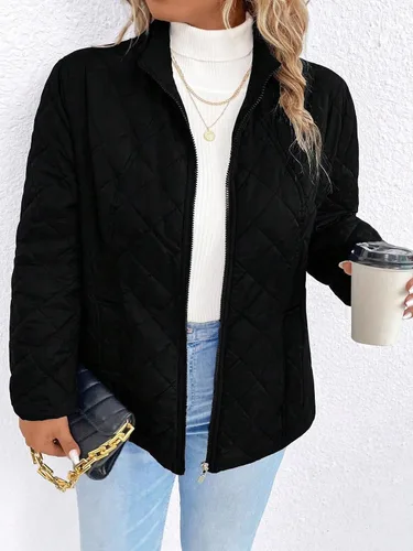Vista 4 de MakeMeChic Abrigo de manga larga con cremallera para mujer, talla grande, color liso, casual, con bolsillos