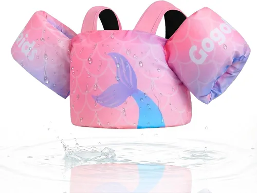 Vista 11 de Gogokids Chaleco de natación para niños pequeños, flotadores para niños de 24 a 66 libras, bonita chaqueta de natación de dibujos animados con arnés