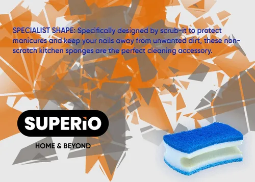 Vista 5 de Esponja exfoliante antiarañazos con un agarre cómodo, esponja de cocina resistente de doble cara, esponja de celulosa, sin arañazos, con juego