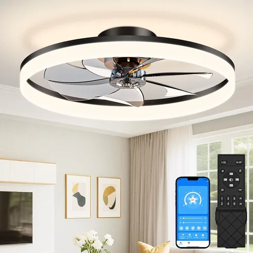 Vista 12 de VOLISUN Ventiladores de techo pequeños de 13 pulgadas con luces y control remoto, ventiladores de techo de perfil bajo con luz, luz de techo LED