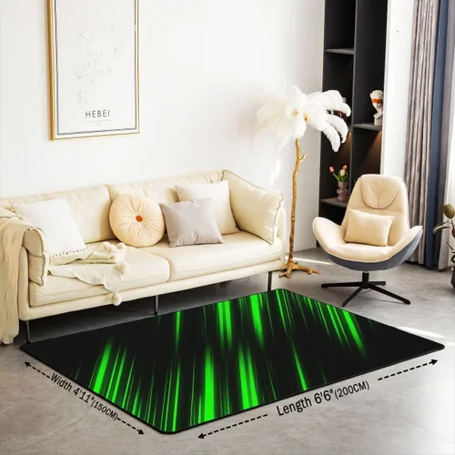 Vista 2 de jejeloiu Alfombra abstracta de arte moderno, alfombra de sala de estar para niños, niñas, mujeres, hombres, verde neón, negro, decoración