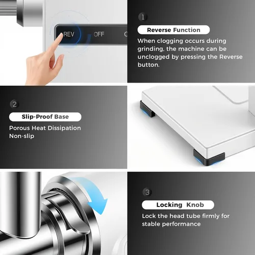 Vista 6 de Picadora de carne eléctrica para uso doméstico, potencia máxima de 2800 W, cuerpo de metal resistente con inversión automática, 2 cuchillas y 3