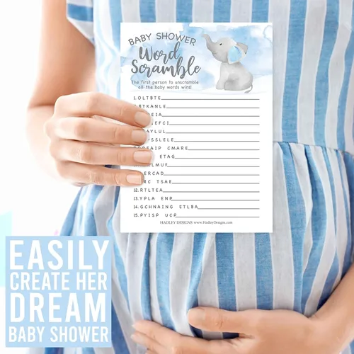 Vista 8 de Hadley Designs Divertidos juegos de baby shower para niños – 25 tarjetas de doble cara para 25 invitados, 2 juegos, juego de baby shower de palabras