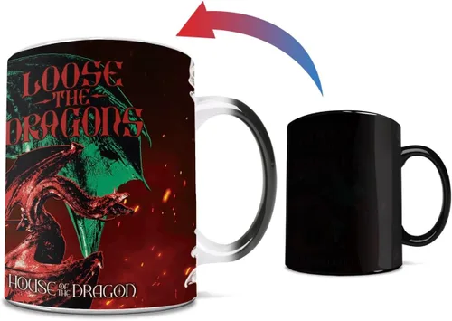 Vista 4 de Morphing Mugs House of Dragon – Loose The Dragons – Una taza de cerámica que cambia de color de 11 onzas – Imagen revelada cuando se añade líquido