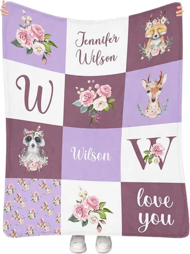 Vista 29 de Artsadd Manta personalizada con nombre, manta personalizada de animales de la selva, manta personalizada de safari para niños, niñas, baby shower