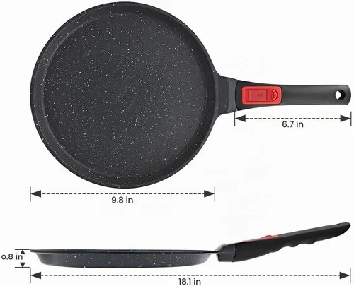 Vista 6 de RANX INGST Sartén antiadherente para crepas con mango desmontable, sartén para tortillas Dosa Tawa de aluminio fundido de 10 pulgadas, compatible